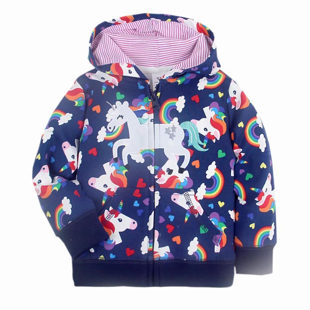 Stevvex navy unicorn print baby hoodie, cotton, rainbow clouds, striped hood lining on Tampa Home & Garden Store