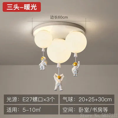 DecorBites Kids Space Balloon LED ceiling lamp with three white globe bulbs and astronaut charms on Tampa Home & Garden Store