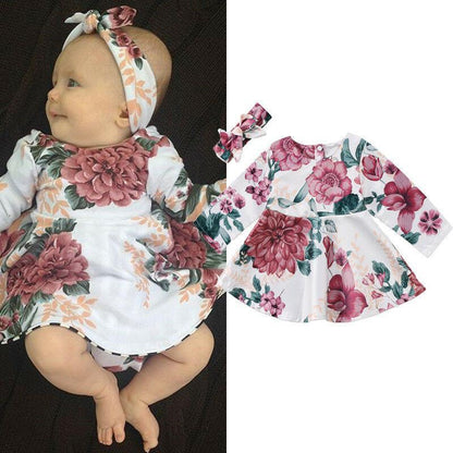 Stevvex newborn baby girl floral long-sleeve dress with matching headband set on Tampa Home & Garden Store
