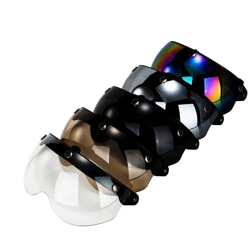 Universal 3-Snap Visor set for open-face helmets, BikerZoneZ, 6 color-tinted visors on Tampa Home & Garden Store