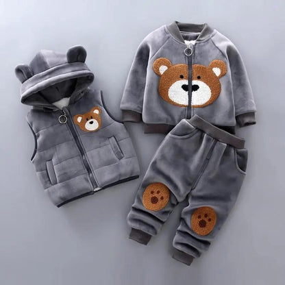 Bear Ear Hooded Baby Sweater Set for Autumn Wear