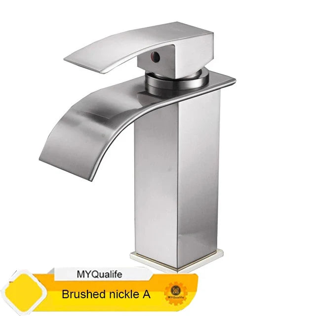 Brushed nickel waterfall faucet for vessel sink, one-handle, rectangular body by MYQualife on Tampa Home & Garden Store