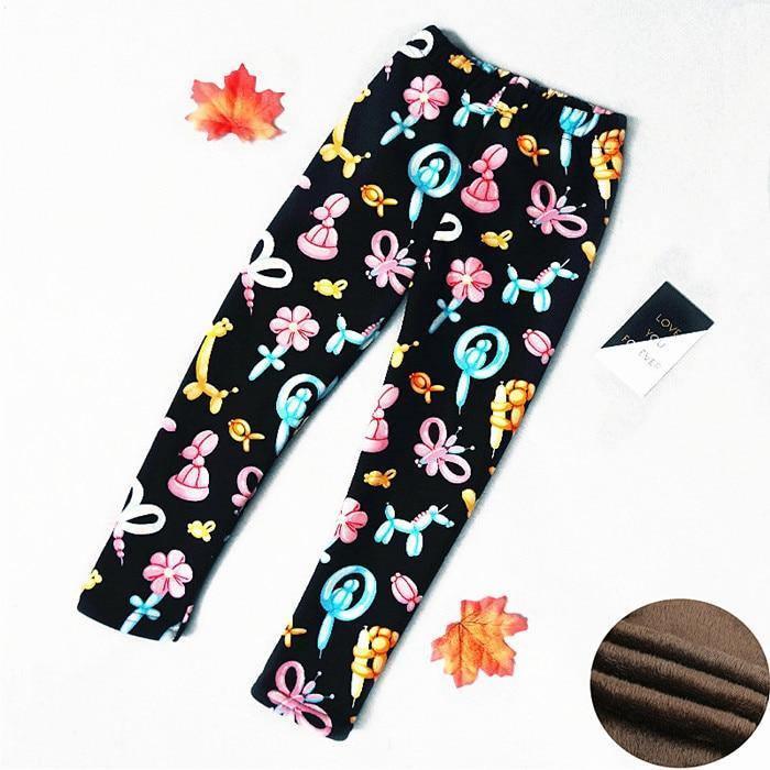 Baby girls leggings Stevvex thick warm floral bow print on black background on Tampa Home & Garden Store