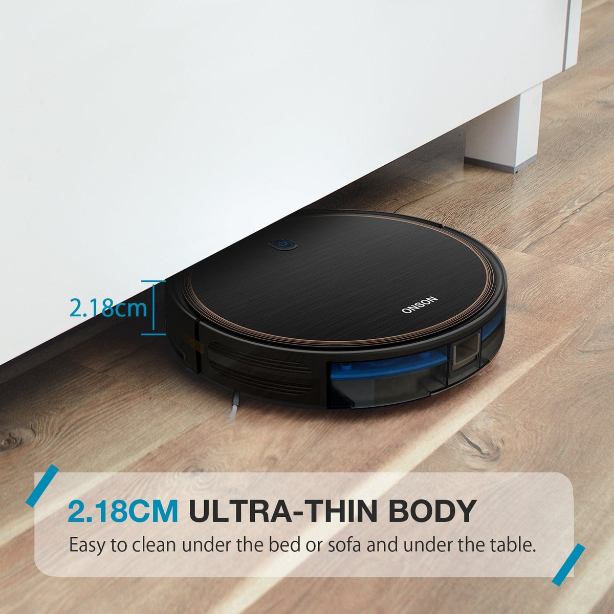 ONSON J10C Robot Vacuum Cleaner, black brushed-metal body, 2.18cm, cleans under beds on Tampa Home & Garden Store