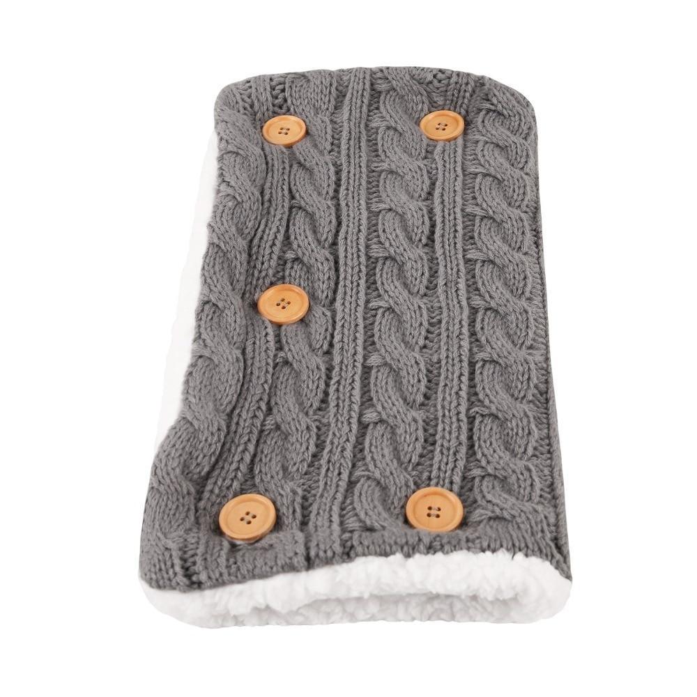 Stevvex gray knitted wool baby swaddle blanket with cable knit and wooden buttons on Tampa Home & Garden Store