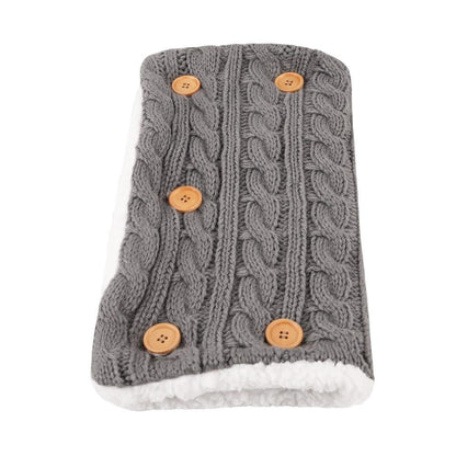 Stevvex gray knitted wool baby swaddle blanket with cable knit and wooden buttons on Tampa Home & Garden Store