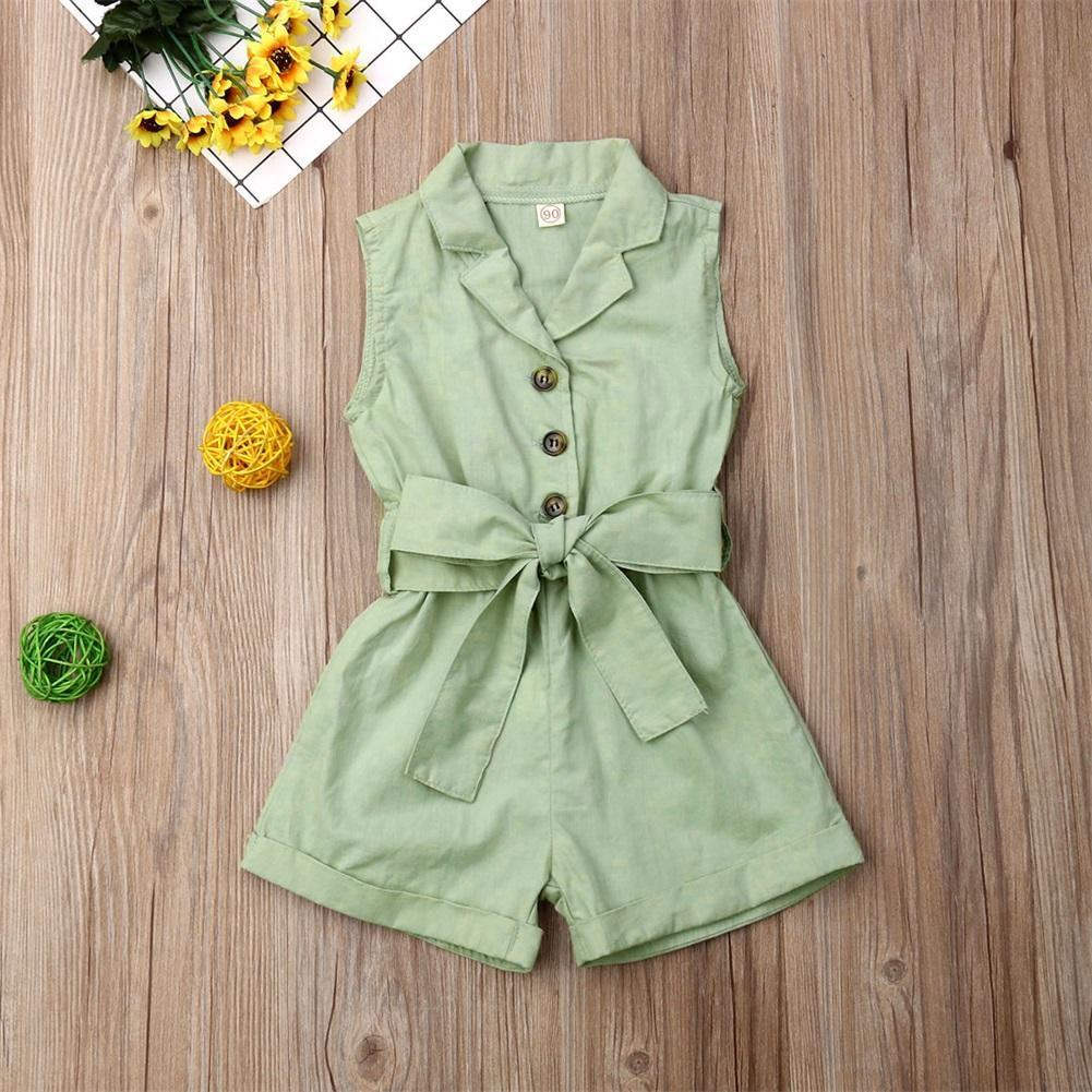 Romper for girls in green with button front and waist bow belt by Stevvex on Tampa Home & Garden Store
