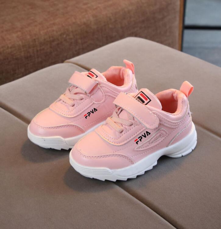 Stevvex pink leather toddler sneakers with Velcro strap and lace detail, white chunky sole on Tampa Home & Garden Store