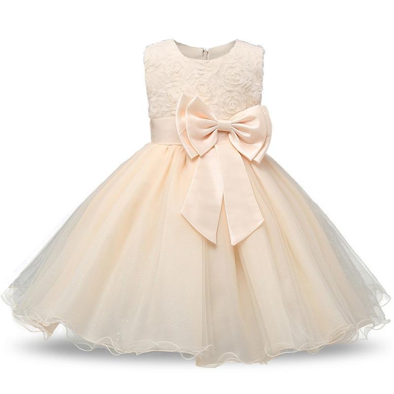 Toddler girls dress ivory lace bodice with 3D rose and big satin bow tulle skirt Stevvex on Tampa Home & Garden Store