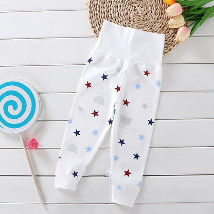 Stevvex baby leggings white cotton with multicolor star print, high-waist newborn bottoms on Tampa Home & Garden Store