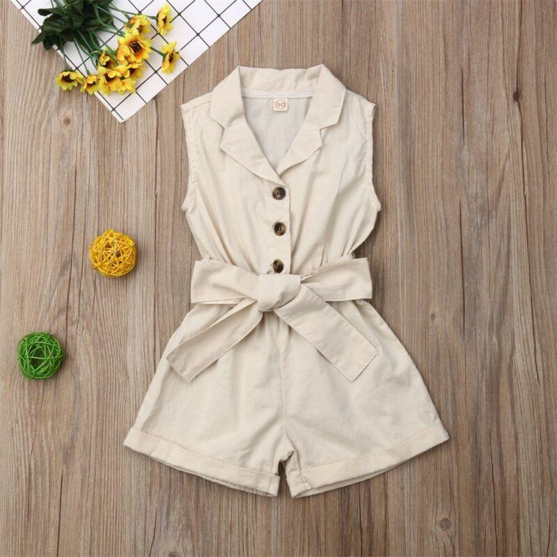 Romper jumpsuit beige sleeveless with collar and waist belt for girls by Stevvex on Tampa Home & Garden Store