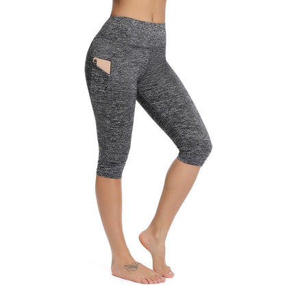 Stevvex cropped yoga leggings with side pocket in heather gray capri length on Tampa Home & Garden Store