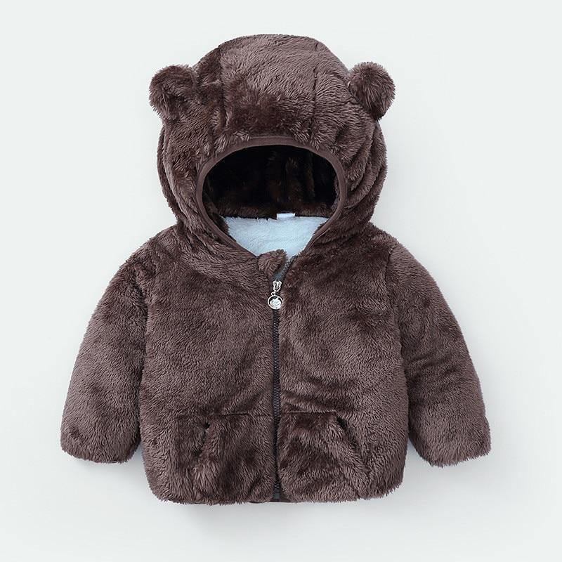 Brown teddy bear hooded baby jacket Stevvex with zip front, plush puffer coat for girls on Tampa Home & Garden Store
