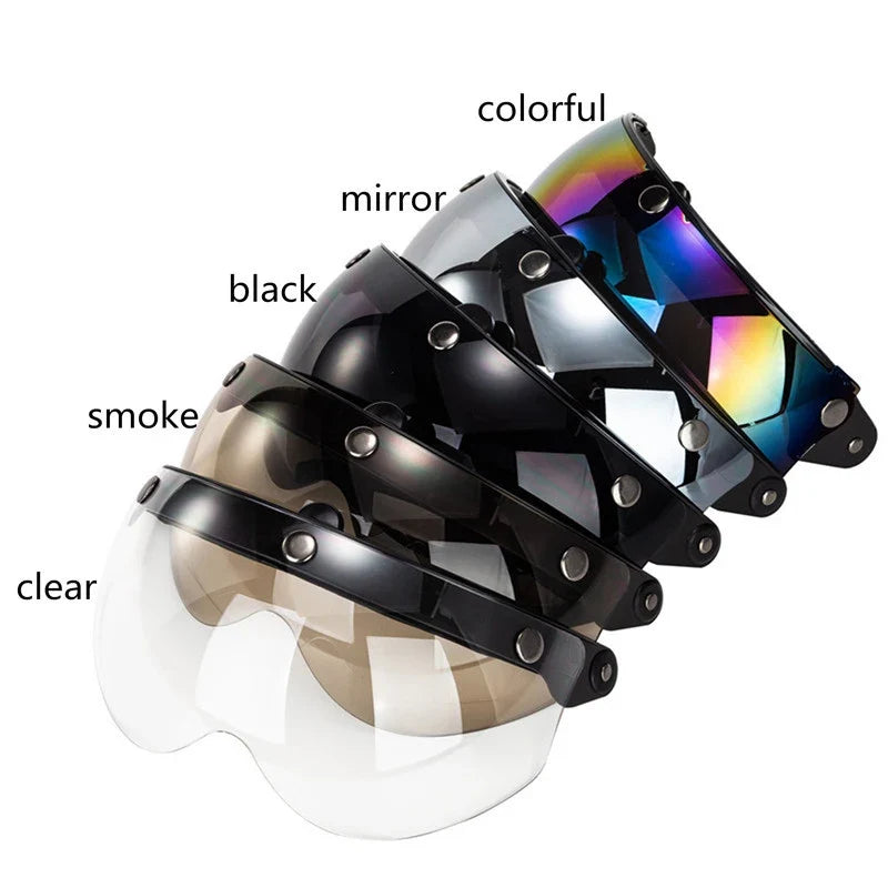 Universal 3-Snap visor for open-face helmet by BikerZoneZ, five color options on Tampa Home & Garden Store