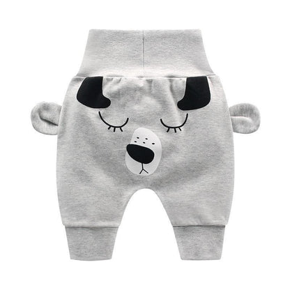 Baby pants long with cartoon animal face print, gray knit fabric, Stevvex on Tampa Home & Garden Store