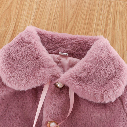 New luxury pink baby fur cloak jacket Stevvex coat with pink ribbon belt on Tampa Home & Garden Store