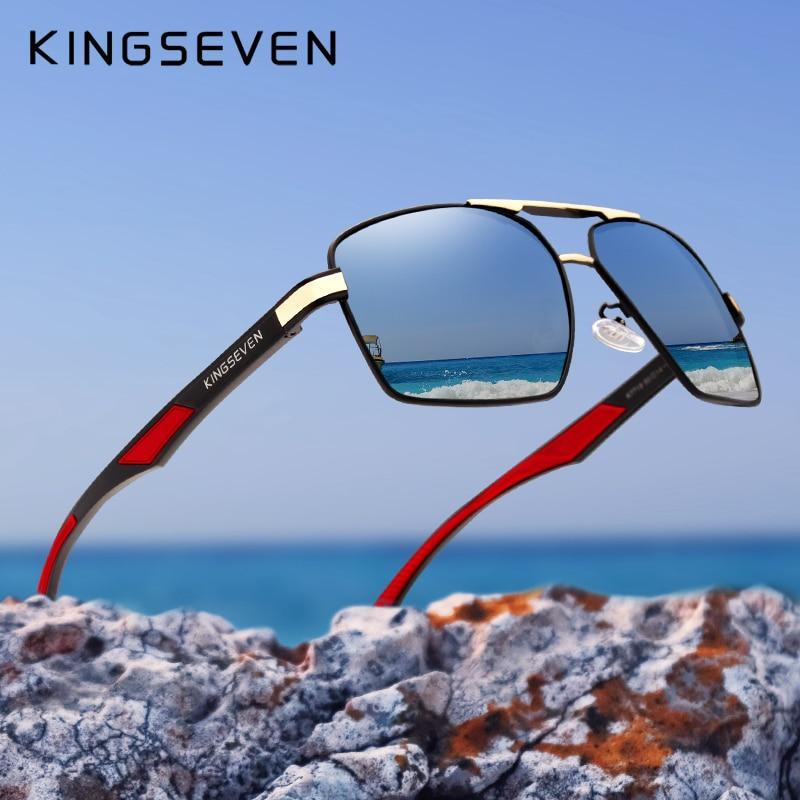 Men's aluminum sunglasses with polarized mirrored blue lenses and red temples KINGSEVEN on Tampa Home & Garden Store