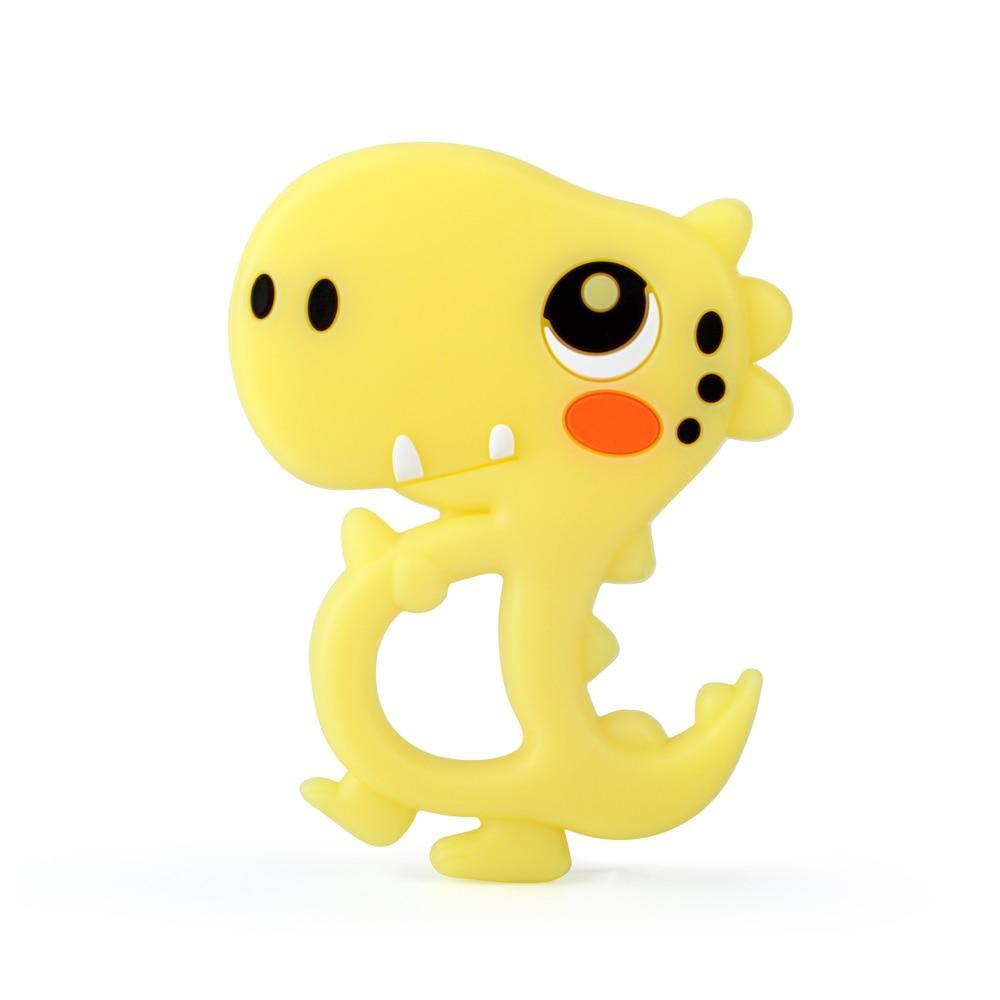 Baby dinosaur silicone teether by Stevvex with ring handle, yellow on Tampa Home & Garden Store