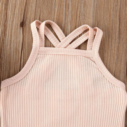 Stevvex pink ribbed cotton baby romper with crossed back straps on Tampa Home & Garden Store