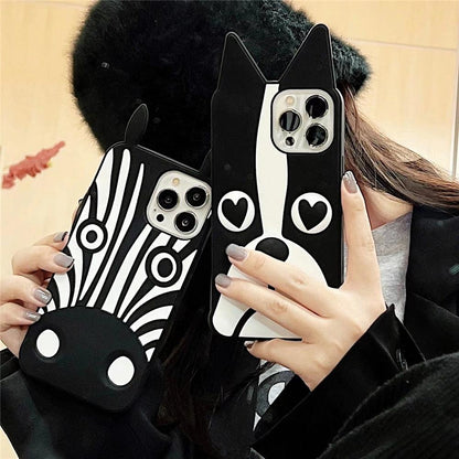 Cute 3D Ear phone case pair for iPhone 13 Pro Max Stevvex dog design black and white on Tampa Home & Garden Store