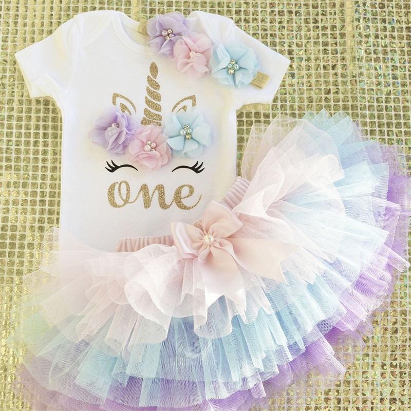 Unicorn tutu dress for newborn baby girl with pastel floral accents and layered tulle skirt on Tampa Home & Garden Store