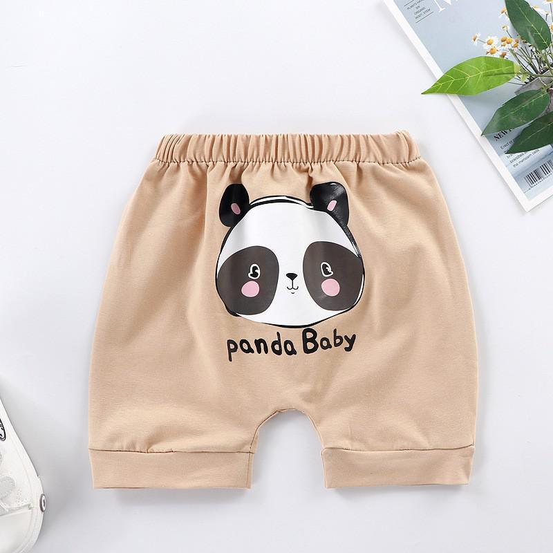Stevvex panda baby pants beige with panda bear face print, elastic waist, cuffed hems on Tampa Home & Garden Store