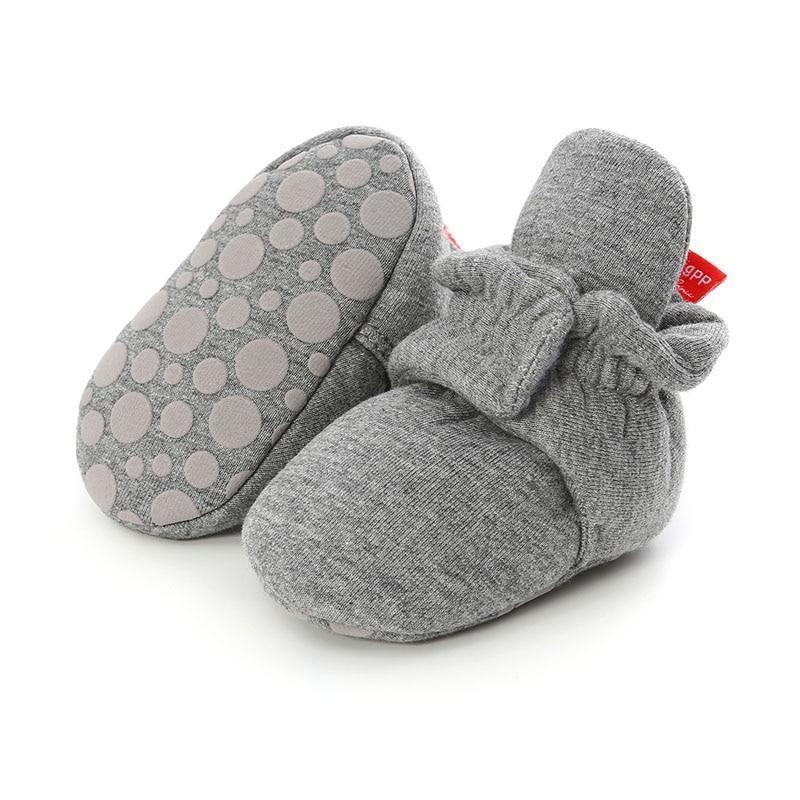 Baby booties Stevvex newborn faux fleece winter gray knit with bow soft sole pair on Tampa Home & Garden Store
