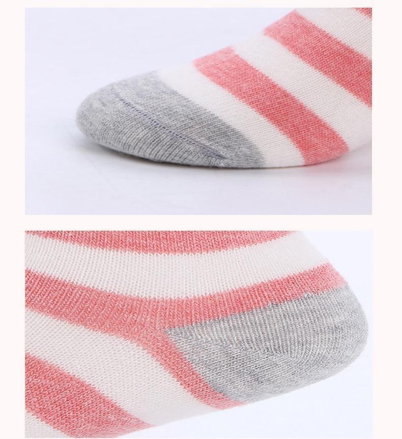 Stevvex 5-pair kids cotton socks set pink and white stripes with grey toe on Tampa Home & Garden Store