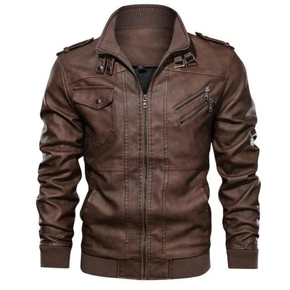 Men's PU Leather Jacket Removable Hood, Biker