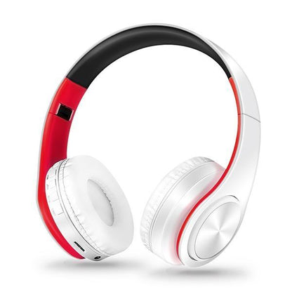 Stevvex Bluetooth over-ear headphones with microphone, white and red accents on Tampa Home & Garden Store
