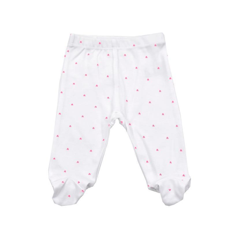 Baby cotton footed pants white with pink tiny print, Stevvex, 0-18 months unisex on Tampa Home & Garden Store
