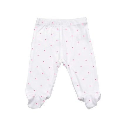 Baby cotton footed pants white with pink tiny print, Stevvex, 0-18 months unisex on Tampa Home & Garden Store