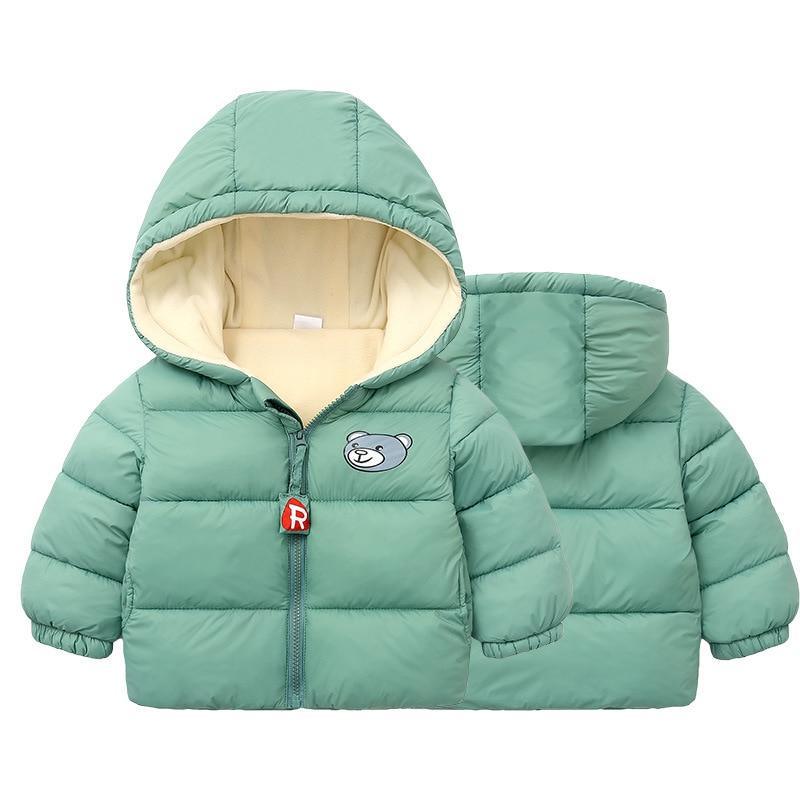 Stevvex infant hooded puffer jacket mint green with beige lining and bear patch 2-pack on Tampa Home & Garden Store