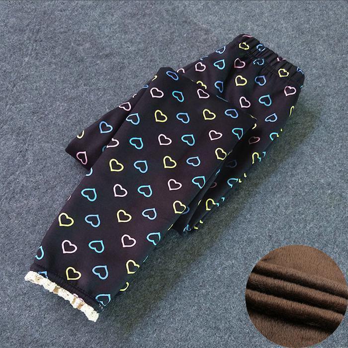 Kids thick leggings with multicolor heart print on black fleece-lined fabric from Stevvex on Tampa Home & Garden Store