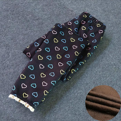 Kids thick leggings with multicolor heart print on black fleece-lined fabric from Stevvex on Tampa Home & Garden Store