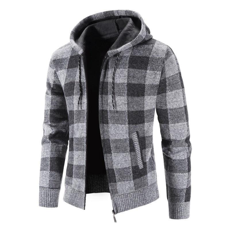 Men's grey black checkered zip hoodie jacket, lightweight fleece by Stevvex on Tampa Home & Garden Store