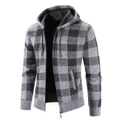 Men's grey black checkered zip hoodie jacket, lightweight fleece by Stevvex on Tampa Home & Garden Store