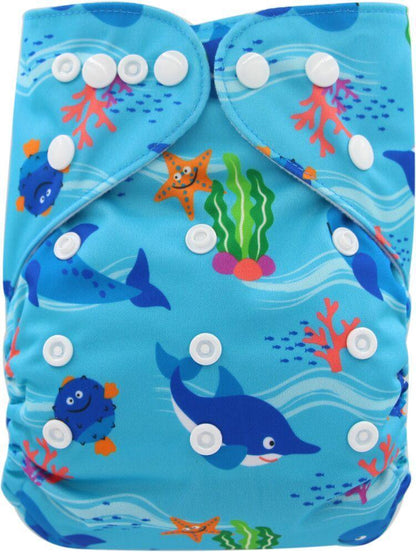 Stevvex baby cloth diaper reusable nappies blue ocean print with white snaps on Tampa Home & Garden Store