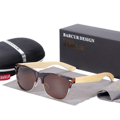 Barcur bamboo sunglasses with wooden light-brown temples and brown lenses includes case on Tampa Home & Garden Store