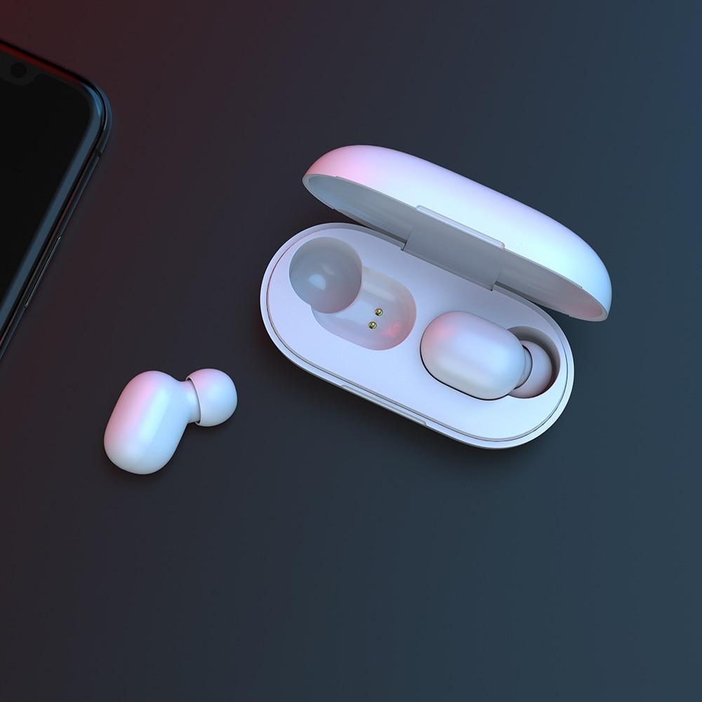 Stevvex fingerprint touch Bluetooth earphones in white charging case, 2 earbuds, pink glow on Tampa Home & Garden Store