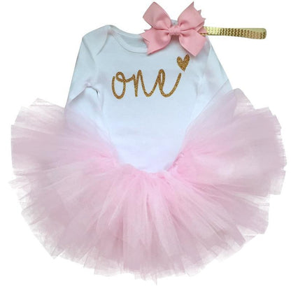 Stevvex baby girls tutu dress with pink tulle skirt and white bodice with glitter one heart on Tampa Home & Garden Store