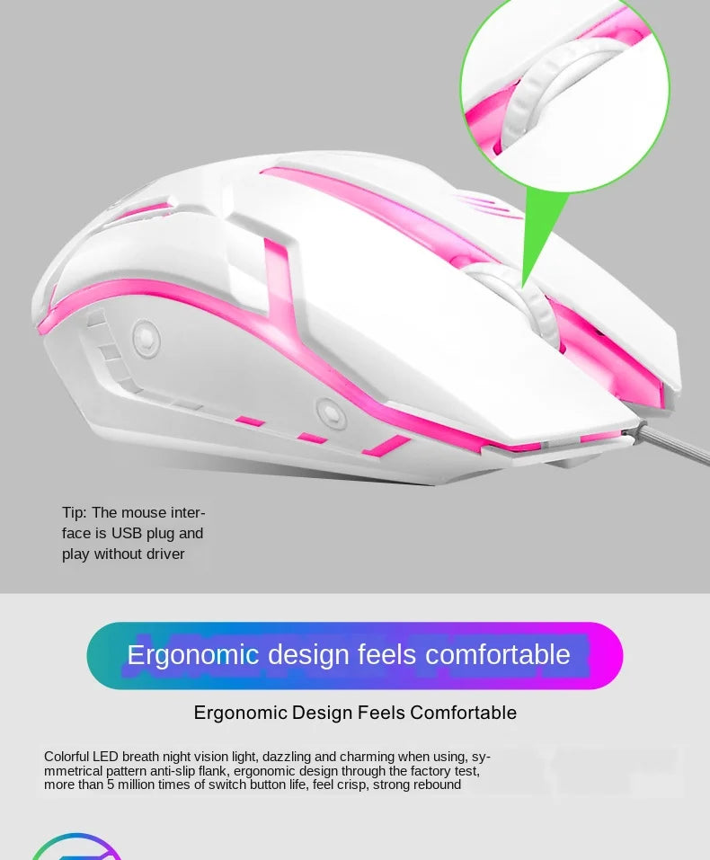 FLIPSTYLEZLLC USB wired gaming mouse with white body and pink LED backlight on Tampa Home & Garden Store