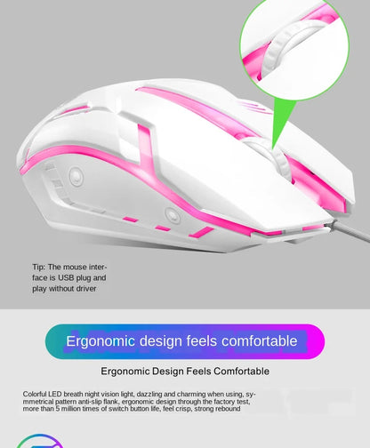 FLIPSTYLEZLLC USB wired gaming mouse with white body and pink LED backlight on Tampa Home & Garden Store