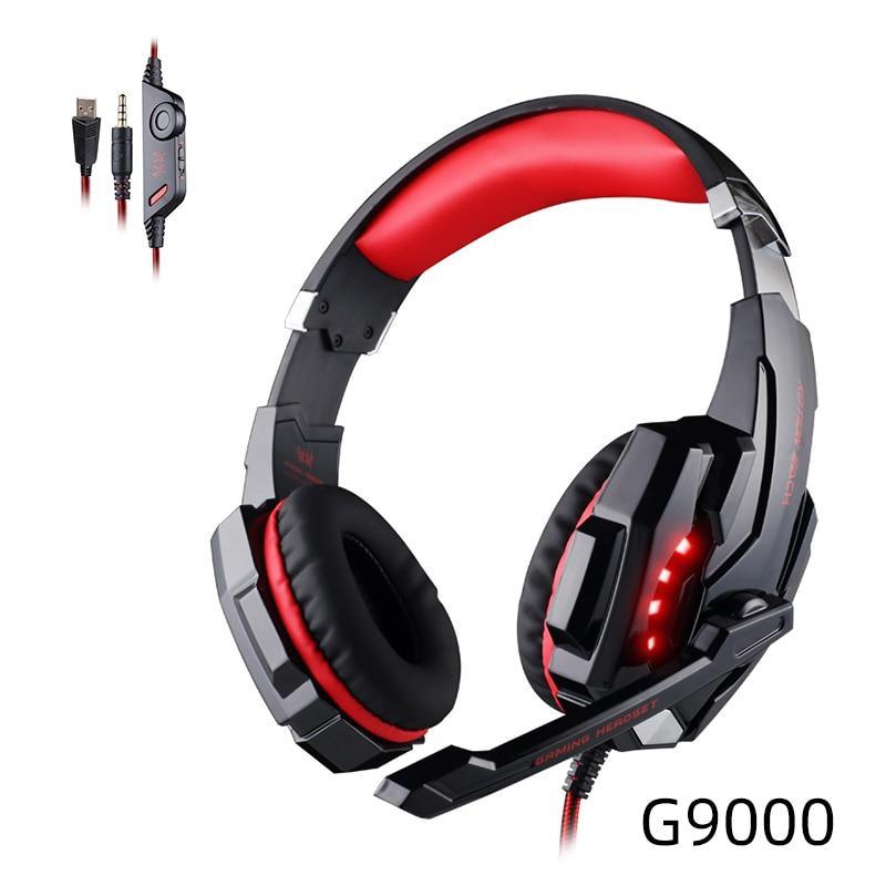 Stevvex G9000 gaming headset over-ear wired PC headset with mic, red/black design and RGB LEDs on Tampa Home & Garden Store