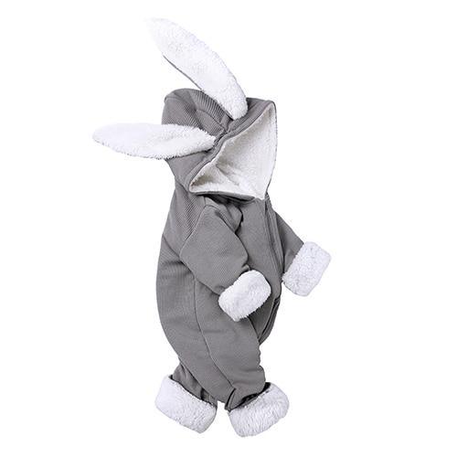 Stevvex gray rabbit-ear hooded baby romper one-piece jumpsuit for newborns on Tampa Home & Garden Store