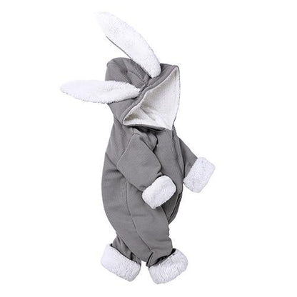 Stevvex gray rabbit-ear hooded baby romper one-piece jumpsuit for newborns on Tampa Home & Garden Store