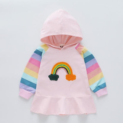 Stevvex baby pink hooded jacket with pastel rainbow striped sleeves and rainbow appliqué, 1-4T on Tampa Home & Garden Store