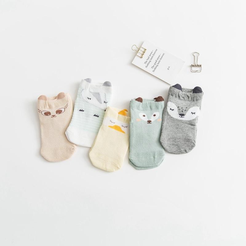 5-Pair Stevvex baby socks with animal faces in beige blue mint cream gray on Tampa Home & Garden Store