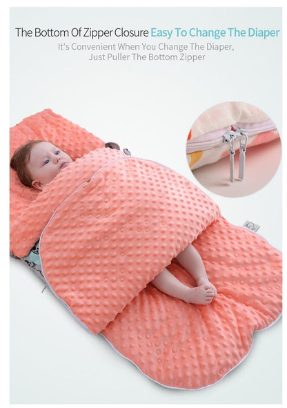 Newborn envelope cocoon sleeping bag in peach minky with zip closure Stevvex swaddling blanket on Tampa Home & Garden Store