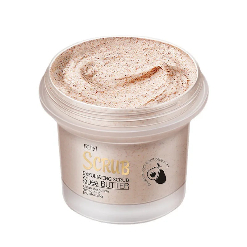 Shea Butter Exfoliating Scrub Silcy Skin peach cream jar with exfoliating beads on Tampa Home & Garden Store